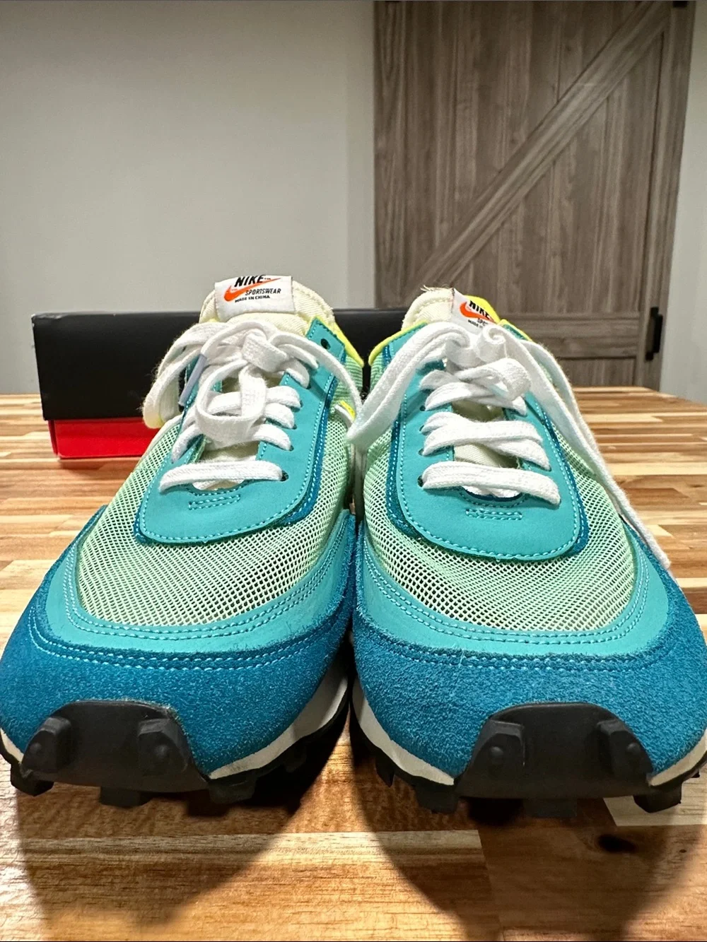 Nike Sacai Retro Runner in Teal, Aqua & Yellow   473